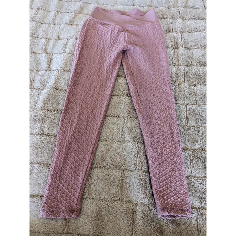 BoomBooty Womens Pink Honeycomb Textured Scrunch Butt Crossover Leggings Large